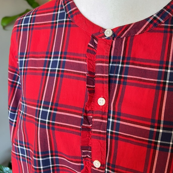 Old Navy Red Blue Plaid Tartan Ruffle Button Trim Long Sleeve Shirt zXL - Picture 10 of 15